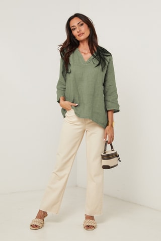 Blusa in lino - Kaki