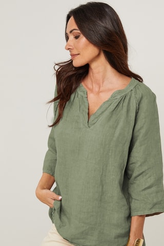Blusa in lino - Kaki