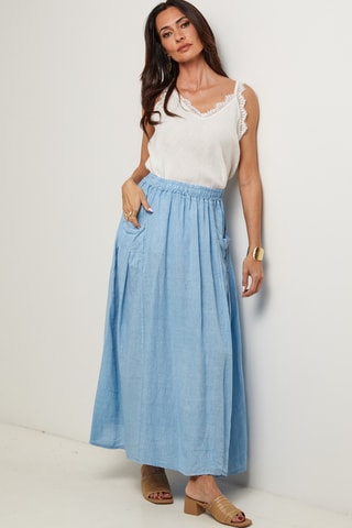 Gonna lunga in lino - Blu