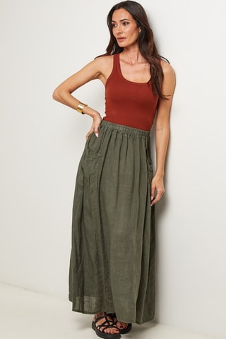 Gonna lunga in lino - Kaki