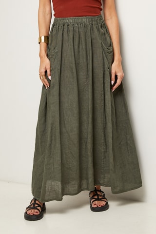 Gonna lunga in lino - Kaki