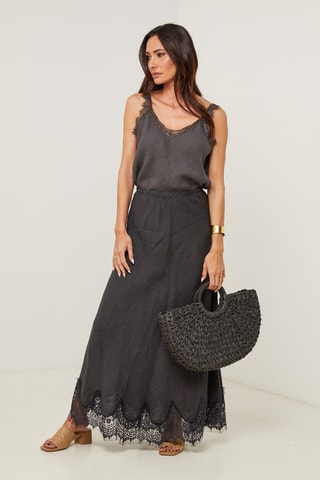 Gonna lunga in lino - Nero