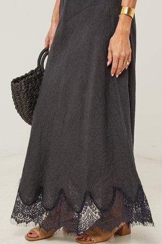 Gonna lunga in lino - Nero