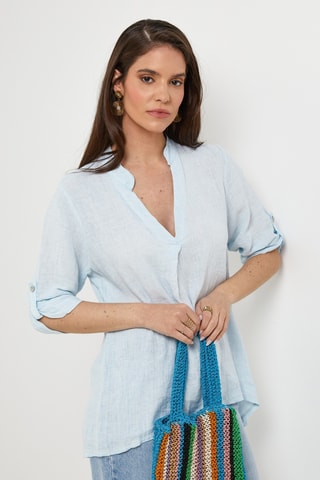Blusa in lino - Blu