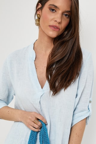 Blusa in lino - Blu