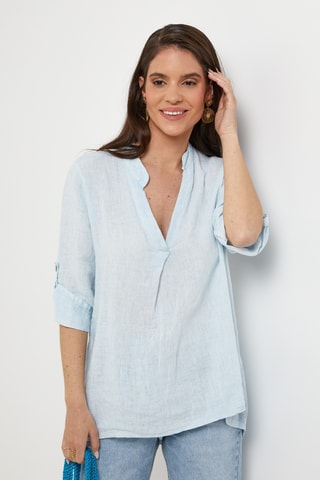 Blusa in lino - Blu