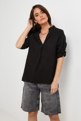 Blusa in lino - Nero