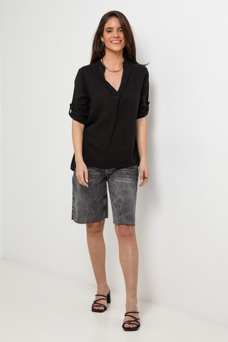 Blusa in lino - Nero