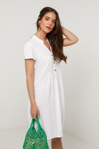 Abito taglio dritto in lino - Bianco