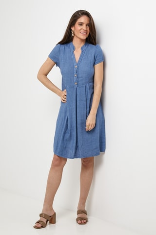 Abito taglio dritto in lino - Blu