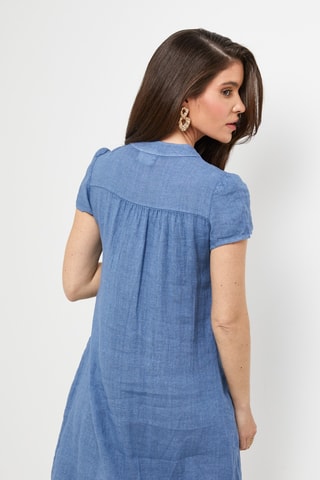 Abito taglio dritto in lino - Blu