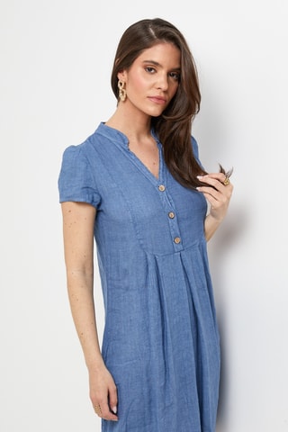 Abito taglio dritto in lino - Blu