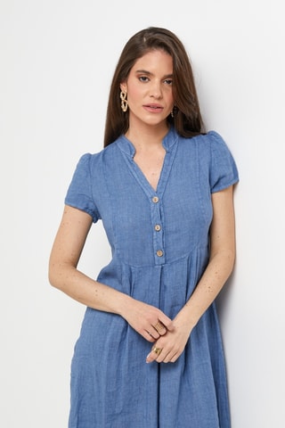 Abito taglio dritto in lino - Blu