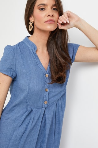 Abito taglio dritto in lino - Blu