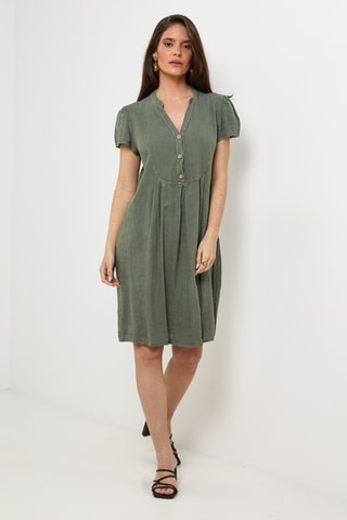 Abito taglio dritto in lino - Kaki
