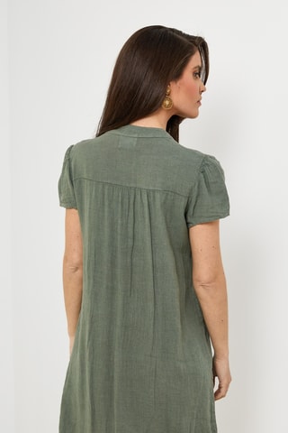 Abito taglio dritto in lino - Kaki