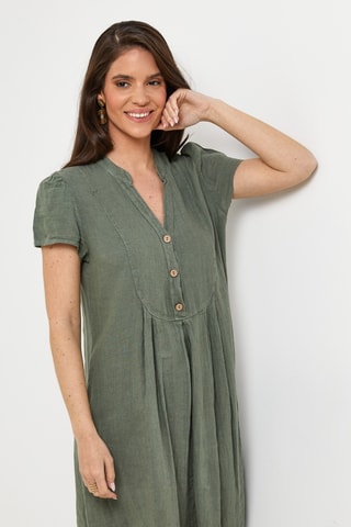 Abito taglio dritto in lino - Kaki