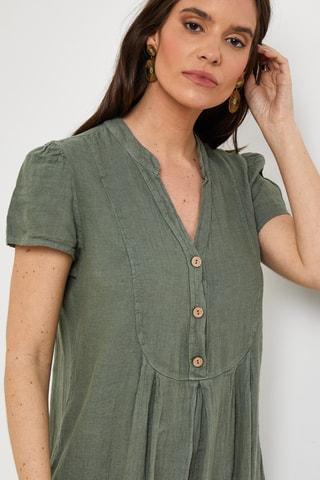 Abito taglio dritto in lino - Kaki