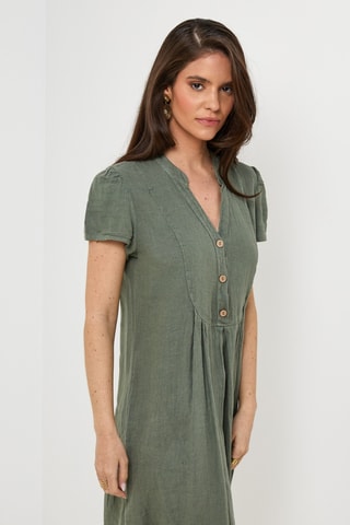 Abito taglio dritto in lino - Kaki