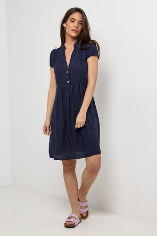 Abito taglio dritto in lino - Blu