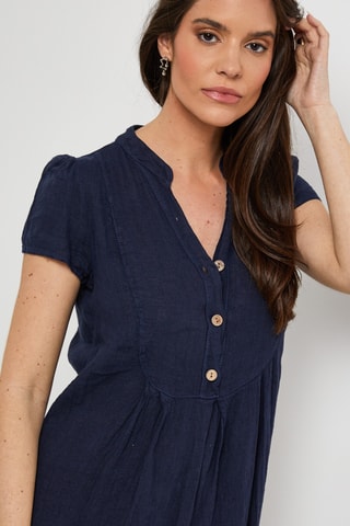 Abito taglio dritto in lino - Blu