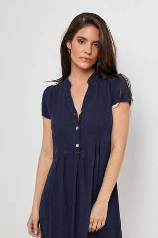 Abito taglio dritto in lino - Blu