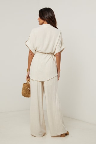 Camicia e pantaloni palazzo in lino - Beige