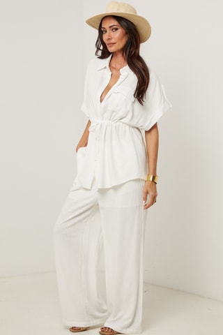 Camicia e pantaloni palazzo in lino - Bianco