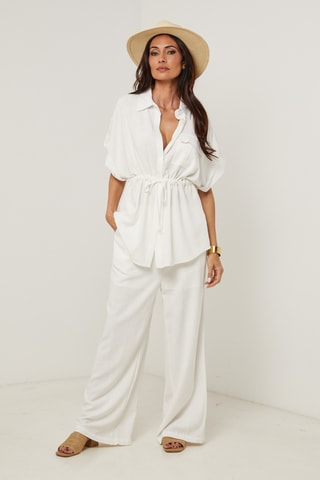 Camicia e pantaloni palazzo in lino - Bianco