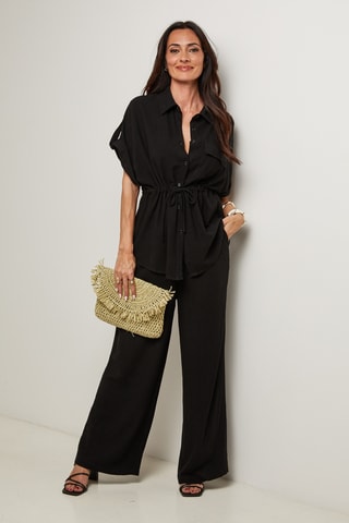 Camicia e pantaloni palazzo in lino - Nero