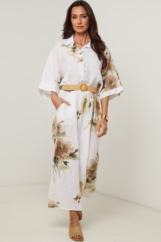 Gonna lunga a vita alta in lino - Bianco