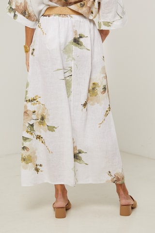 Gonna lunga a vita alta in lino - Bianco