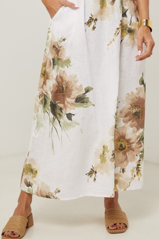 Gonna lunga a vita alta in lino - Bianco