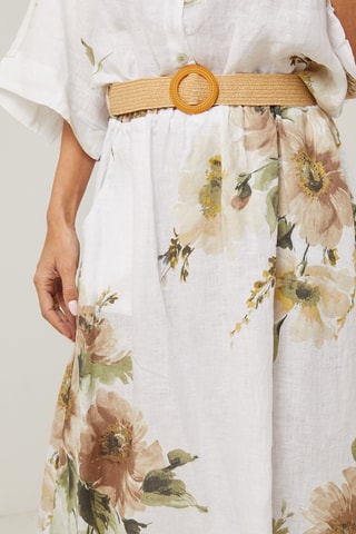 Gonna lunga a vita alta in lino - Bianco