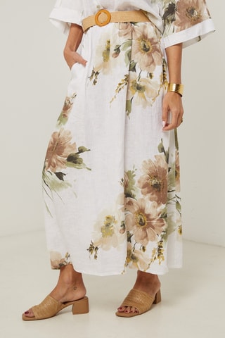 Gonna lunga a vita alta in lino - Bianco
