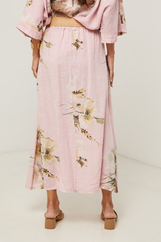 Gonna lunga a vita alta in lino - Rosa