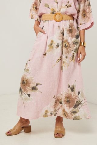 Gonna lunga a vita alta in lino - Rosa