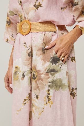 Gonna lunga a vita alta in lino - Rosa