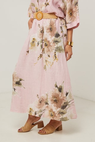 Gonna lunga a vita alta in lino - Rosa