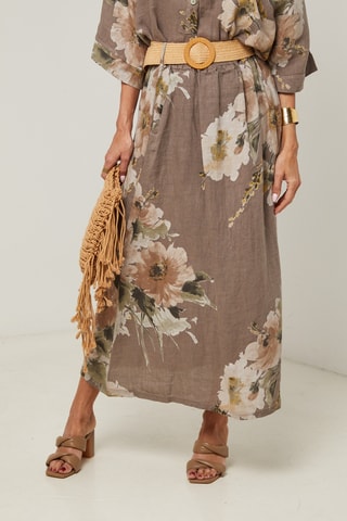 Gonna lunga a vita alta in lino - Grigio