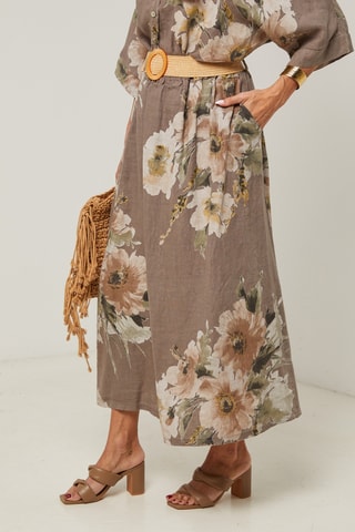 Gonna lunga a vita alta in lino - Grigio
