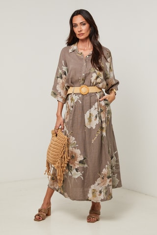 Gonna lunga a vita alta in lino - Grigio