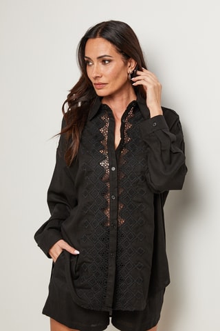 Camicia e shorts in lino - Nero