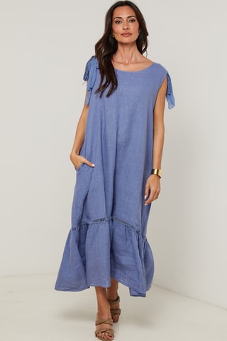 Abito lungo in lino - Blu