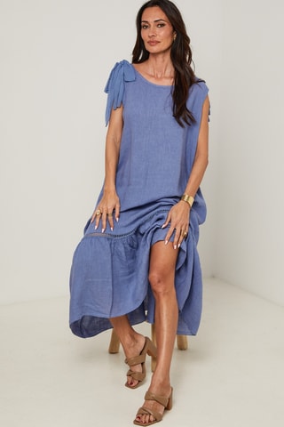 Abito lungo in lino - Blu