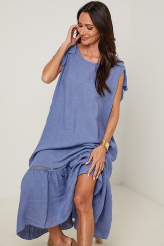 Abito lungo in lino - Blu