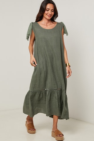 Abito lungo in lino - Kaki