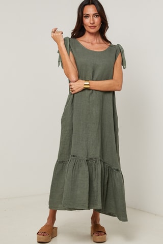 Abito lungo in lino - Kaki