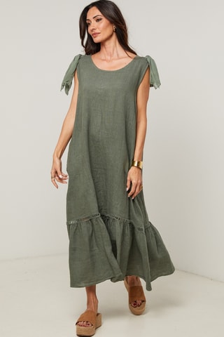 Abito lungo in lino - Kaki