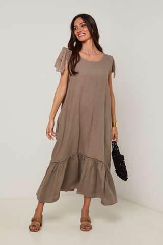 Abito lungo in lino - Grigio